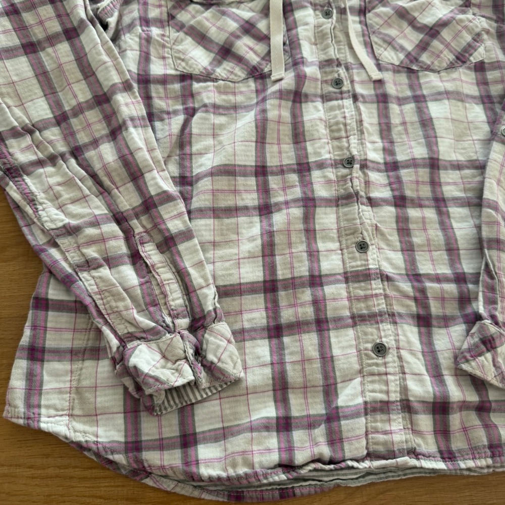 Columbia Womens Large Purple Plaid Cotton Button Down Hooded Shirt Jacket L - Picture 4 of 7